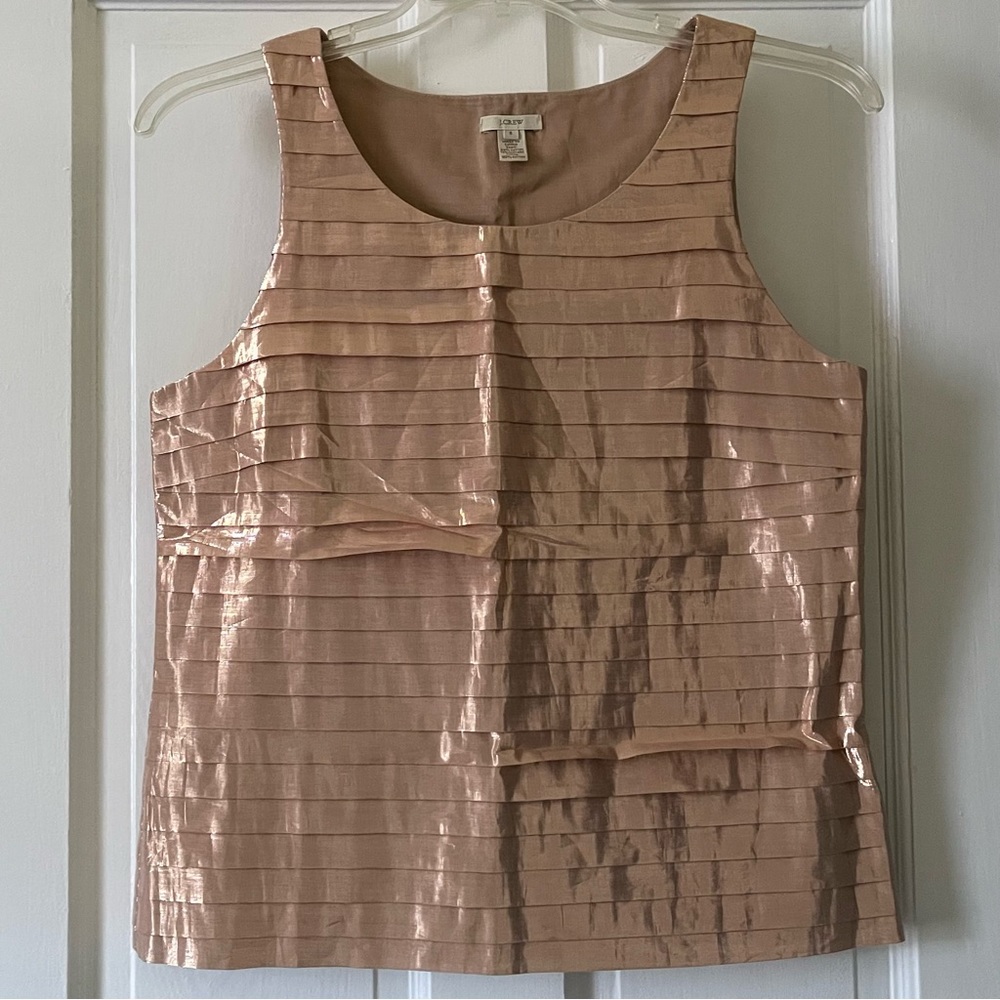 J. Crew Sleeveless Glittery Pale Pink Metallic Top, Side Zipper Enclosure, 8 US